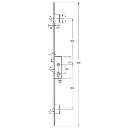 Yale YS170 Latch 3 Hooks 20mm Square Faceplate Multipoint Door Lock - Option 2 (top hook to spindle = 806mm0 - Image 2