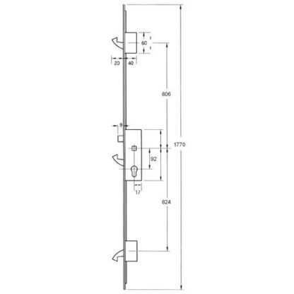 Yale YS170 Latch 3 Hooks 20mm Round Faceplate Multipoint Door Lock - Option 2 (top hook to spindle = 806mm) - Image 4