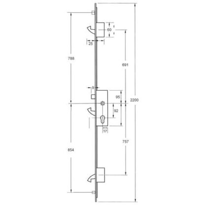Yale YS170 Latch 3 Hooks 2 Rollers 16mm Square Faceplate Multipoint Door Lock - 2200mm - Image 2