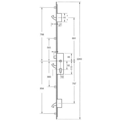 Yale YS170 Latch 3 Hooks 4 Rollers Split Spindle Multipoint Door Lock - Image 2
