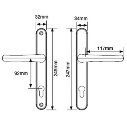 Yale PAS24 Lever Lever UPVC Multipoint Door Handles -  92mm PZ Sprung 215mm Screw Centres - Image 3