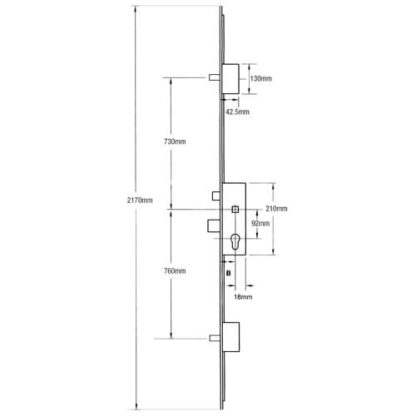 KFV Latch Deadbolt 2 Pin Bolts Lift Lever Multipoint Door Lock (top pin to spindle = 730mm) - Image 2