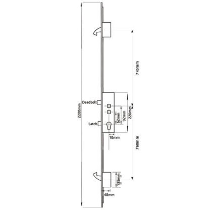 Avantis Latch Deadbolt 2 Hooks Double Spindle Multipoint Door Lock (top hook to spindle = 740mm) - Shootbolt Compatible - Image 2