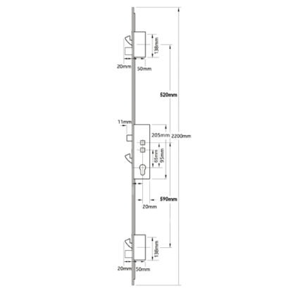 Millenco Mantis 2 Latch 3 Hooks 2 Deadbolts Double Spindle Multipoint Door Lock - Option 1 - 16mm Faceplate - Image 3