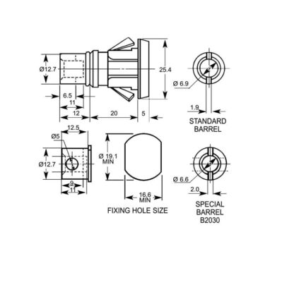 Lowe & Fletcher 1306 Square Face Snap Fix 20mm Body Multi-Drawer Cam Lock - Image 2
