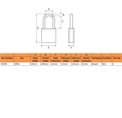 Master 50mm Adjustable Long Shackle Brass Padlock - Image 2