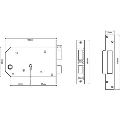 (Ex Chubb) Union 3J60 Horizontal Non British Standard 5 Lever Mortice Sashlock - Image 2