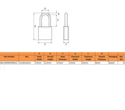 Abus 180IB 50mm Long Shackle Combination Brass Padlock - Image 2