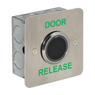 CQR AEB0689-1DR-WS Touch Free Exit Button IP65 With 25mm Button - Legend "Door Release" With Shroud - Stainless Steel (LEAD TIME: 2-3 DAYS)