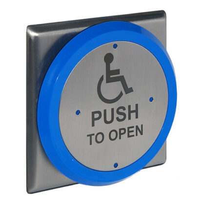 CQR AEB15 Round - Switch "PUSH TO OPEN" with Wheelchair Logo (IP55 Rated) (LEAD TIME: 2-3 DAYS)