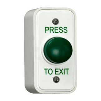 CQR AEB18 Surface Mounted Narrow Plastic Green Dome Button - Legend "Press To Exit" (LEAD TIME: 2-3 DAYS)