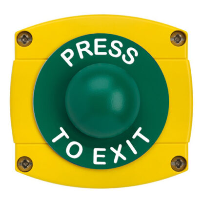 CQR AEB41 IP66 Yellow/Green Surface Box With Momentary Green Dome - Legend "Press To Exit" (LEAD TIME: 2-3 DAYS)