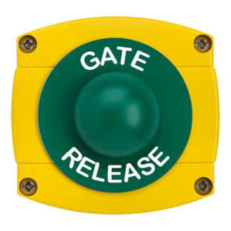 CQR AEB42 IP66 Yellow/Green Surface Box With Momentary Green Dome - Legend "Gate Release" (LEAD TIME: 2-3 DAYS)