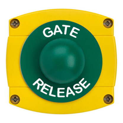 CQR AEB42 IP66 Yellow/Green Surface Box With Momentary Green Dome - Legend "Gate Release" (LEAD TIME: 2-3 DAYS)