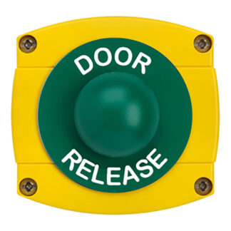 CQR AEB43 IP66 Yellow/Green Surface Box With Momentary Green Dome - Legend "Door Release" (LEAD TIME: 2-3 DAYS)