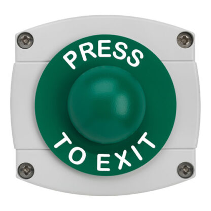 CQR AEB44 IP66 Grey/Green Surface Box With Momentary Green Dome - Legend "Press To Exit" (LEAD TIME: 2-3 DAYS)