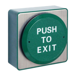 CQR AEB512 Surface Mounted Request To Exit Large Green Disc Button - Legend "Push To Exit" - Green (LEAD TIME: 2-3 DAYS)