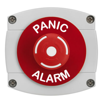 CQR AEB56 IP66 Grey/Red Surface Box With Red Push On / Twist Off Button - Legend "Panic Alarm" (LEAD TIME: 2-3 DAYS)