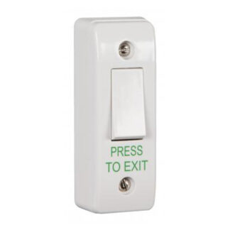 CQR AEB8 Narrow Surface Mounted Plastic Exit Switch - Legend "Press To Exit" - White (LEAD TIME: 2-3 DAYS)