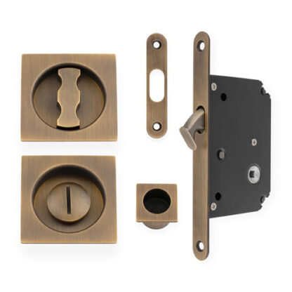 Alexander & Wilks AW111RAB Sliding Door Lock Set - Square Roses - Radius Forend & Strike-Antique Brass (LEAD TIME: 2-3 DAYS)
