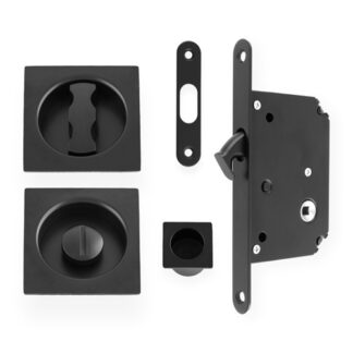 Alexander & Wilks AW111RBL Sliding Door Lock Set - Square Roses - Radius Forend & Strike-Black (LEAD TIME: 2-3 DAYS)