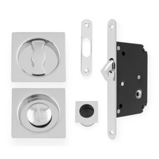 Alexander & Wilks AW111RPC Sliding Door Lock Set - Square Roses - Radius Forend & Strike-Polished Chrome (LEAD TIME: 2-3 DAYS)