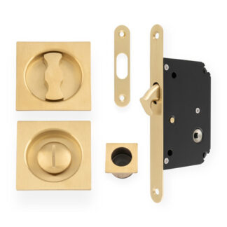 Alexander & Wilks AW111RSBPVD Sliding Door Lock Set - Square Roses - Radius Forend & Strike-Satin Brass PVD (LEAD TIME: 2-3 DAYS)