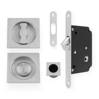 Alexander & Wilks AW111RSC Sliding Door Lock Set - Square Roses - Radius Forend & Strike-Satin Chrome (LEAD TIME: 2-3 DAYS)