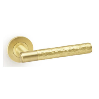 Alexander & Wilks AW223SB Spitfire Hammered Lever on Round Rose - Satin Brass (LEAD TIME: 2-3 DAYS)