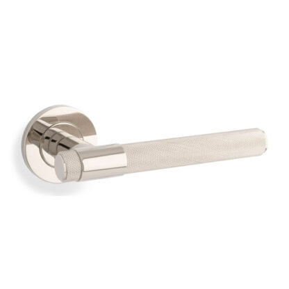 Alexander & Wilks AW240PNPVD Knurled Kingstone Lever on Round Rose - Polished Nickel PVD (LEAD TIME: 2-3 DAYS)