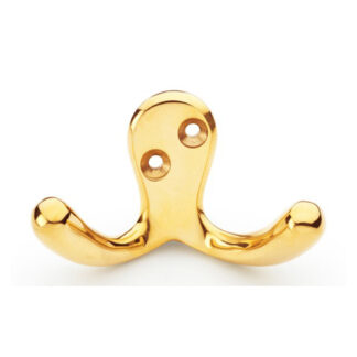 Alexander & Wilks AW773PBU Victorian Double Robe Hook - Polished Brass Unlacquered (LEAD TIME: 2-3 DAYS)