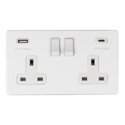 Eurolite ECW2USBCW 2 Gang 13Amp Switched Socket With USB C White (LEAD TIME: 2-3 DAYS)