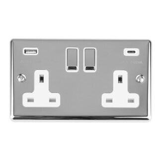 Eurolite EN2USBCPCW 2 Gang 13Amp Switched Socket With USB C Polished Chrome (LEAD TIME: 2-3 DAYS)