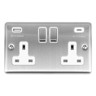 Eurolite EN2USBCSSW 2 Gang 13Amp Switched Socket With USB C Stainless Steel (LEAD TIME: 2-3 DAYS)