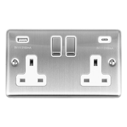 Eurolite EN2USBCSSW 2 Gang 13Amp Switched Socket With USB C Stainless Steel (LEAD TIME: 2-3 DAYS)