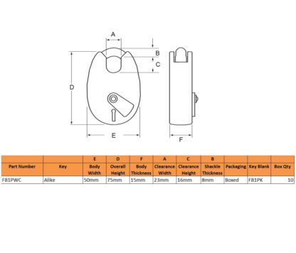 Fire Brigade FB1 Open Shackle Galvanised Padlock with Chain - Image 2
