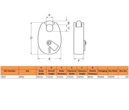 Fire Brigade FB1 Open Shackle Galvanised Padlock - Image 2