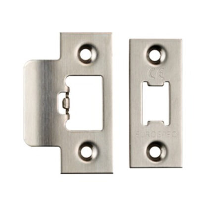 EuroSpec FSF5009SSS Forend Strike & Fixing Pack To Suit Heavy Duty Tubular Latch-Satin Stainless Steel-Square Forend (LEAD TIME: 2-3 DAYS)