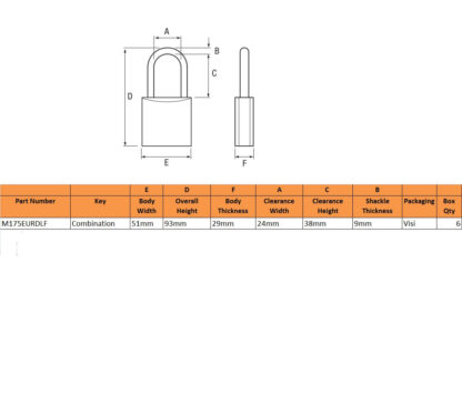 Master Excell M175 50mm Open Shackle Combination Padlock - Image 3