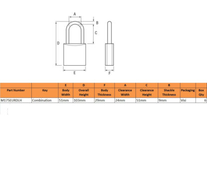 Master Excell M175 50mm Long Shackle Combination Padlock - Image 2