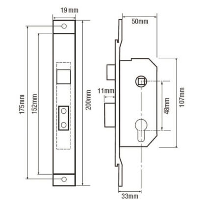 Willenhall M5 Euro 2" Mortice Sashlock FP19 Cranked - Image 2