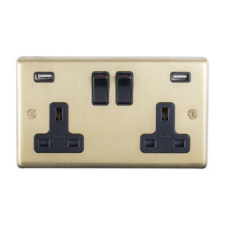 Eurolite SB2USBB Eurolite Stainless Steel 2 Gang Usb Socket - Satin Brass (LEAD TIME: 2-3 DAYS)