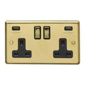 Eurolite SB2USBPBB Eurolite Stainless Steel 2 Gang Usb Socket - Satin Brass (LEAD TIME: 2-3 DAYS)