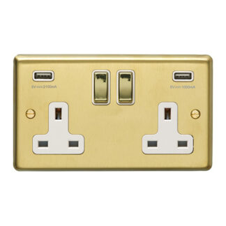 Eurolite SB2USBPBW Eurolite Stainless Steel 2 Gang Usb Socket - Satin Brass (LEAD TIME: 2-3 DAYS)