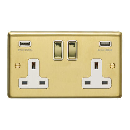 Eurolite SB2USBPBW Eurolite Stainless Steel 2 Gang Usb Socket - Satin Brass (LEAD TIME: 2-3 DAYS)