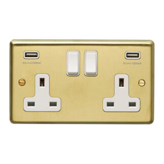 Eurolite SB2USBW Eurolite Stainless Steel 2 Gang Usb Socket - Satin Brass (LEAD TIME: 2-3 DAYS)