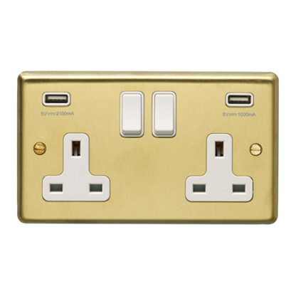 Eurolite SB2USBW Eurolite Stainless Steel 2 Gang Usb Socket - Satin Brass (LEAD TIME: 2-3 DAYS)