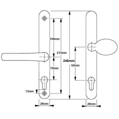Cego Lever Moveable Pad UPVC Multipoint Door Handles - 70mm/92mm PZ Sprung 215mm Screw Centres - Image 2