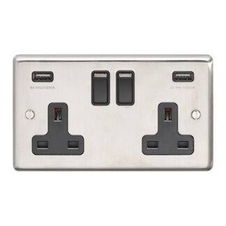 Eurolite SSS2USBB Eurolite Stainless Steel 2 Gang Usb Socket - Satin Stainless Steel (LEAD TIME: 2-3 DAYS)