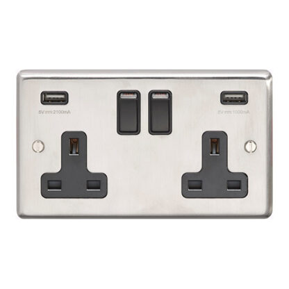 Eurolite SSS2USBB Eurolite Stainless Steel 2 Gang Usb Socket - Satin Stainless Steel (LEAD TIME: 2-3 DAYS)